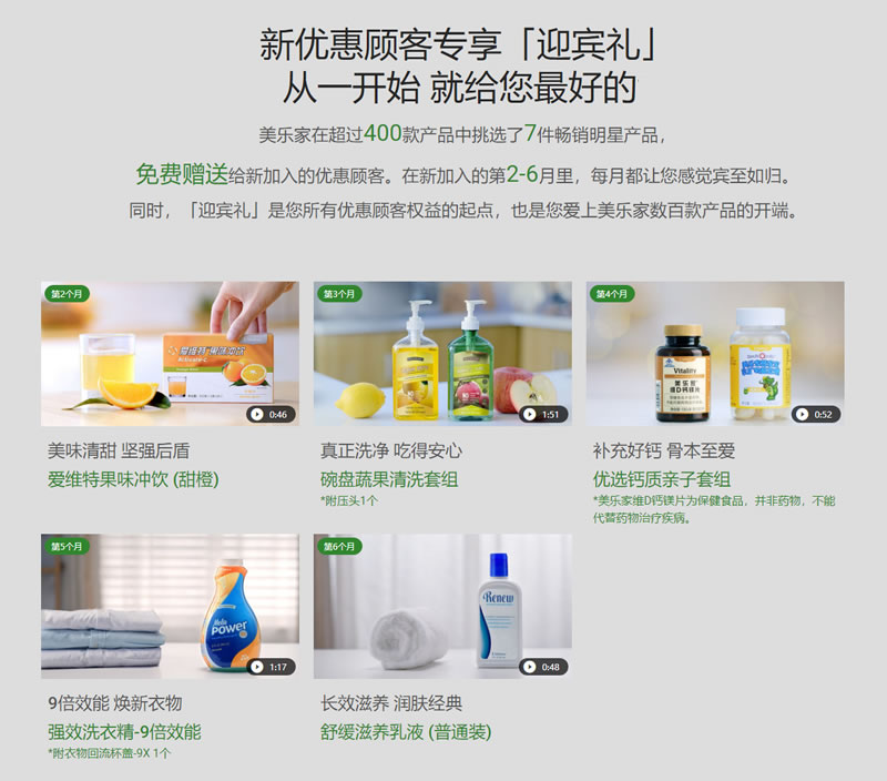 美乐家优惠顾客权益迎宾礼