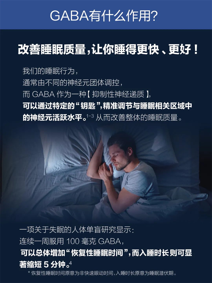 GABA是一种抑制性神经递质，可改善睡眠质量