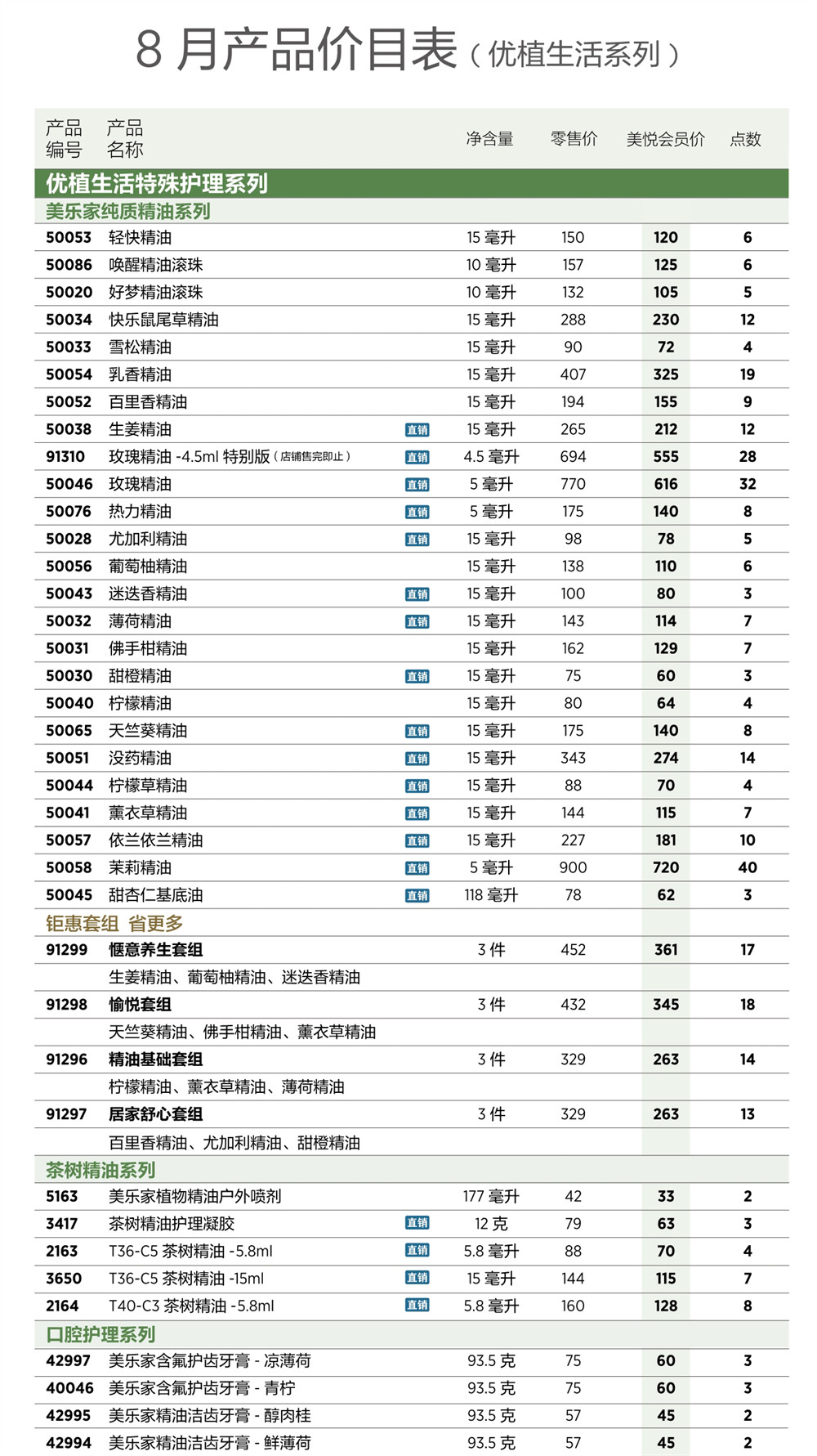 2026年8月份美乐家产品价目表